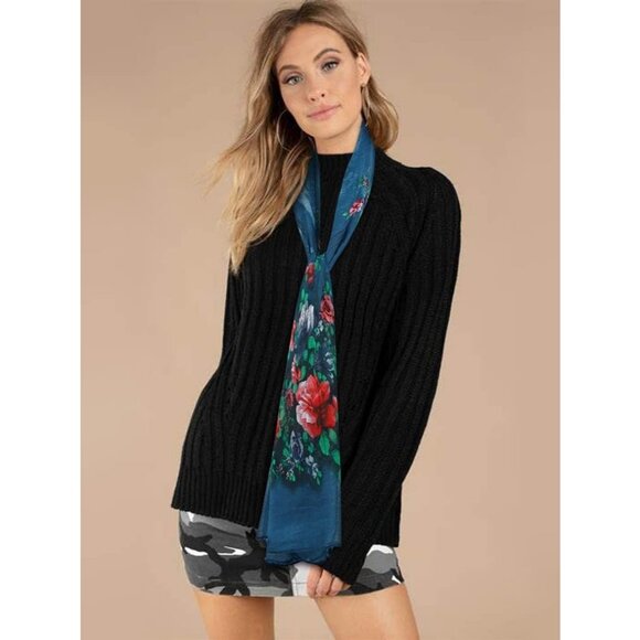 Women  B-gray Fashion Flowers Print Scarves Winter Head Shawl Cotton Wrap - Picture 2 of 7